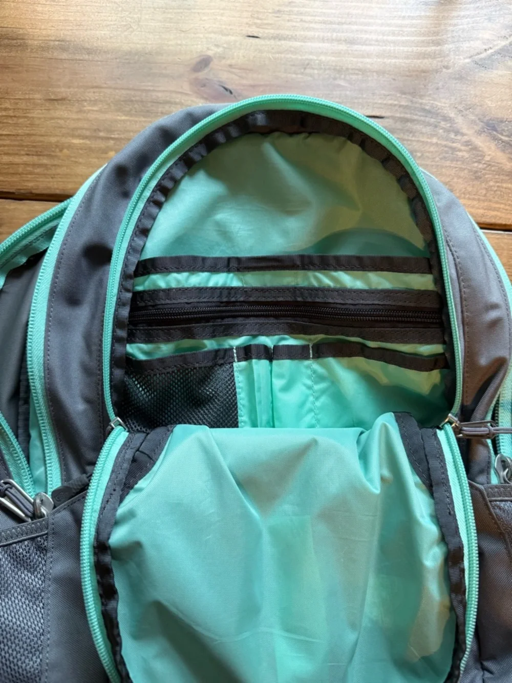 The North Face Gray Backpack with Mint Trim